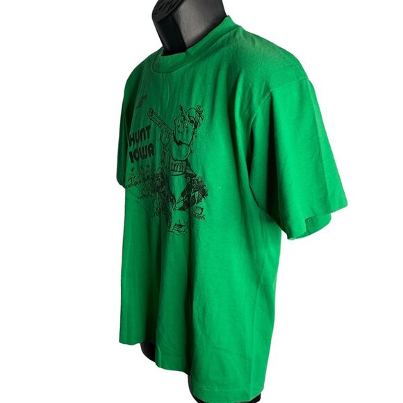 Vintage 80s Hunt Iowa Crewneck T Shirt M Green Single Stitch Short Sleeves Pigs - Picture 5 of 8